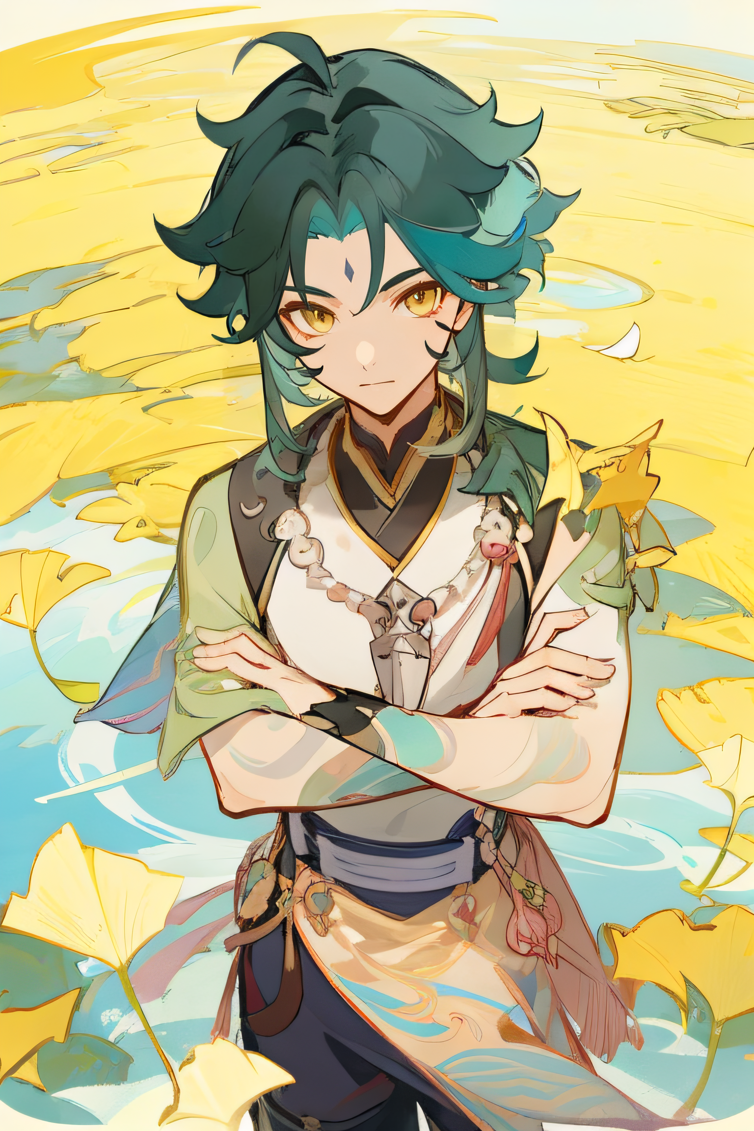 00127-1718344836-tcg style,,(official_1.2),(xiao _(genshin impact_)_0.9),1boy,Mature face,yellow eyes,solo,,Forty-five degree angle sideways,from.png